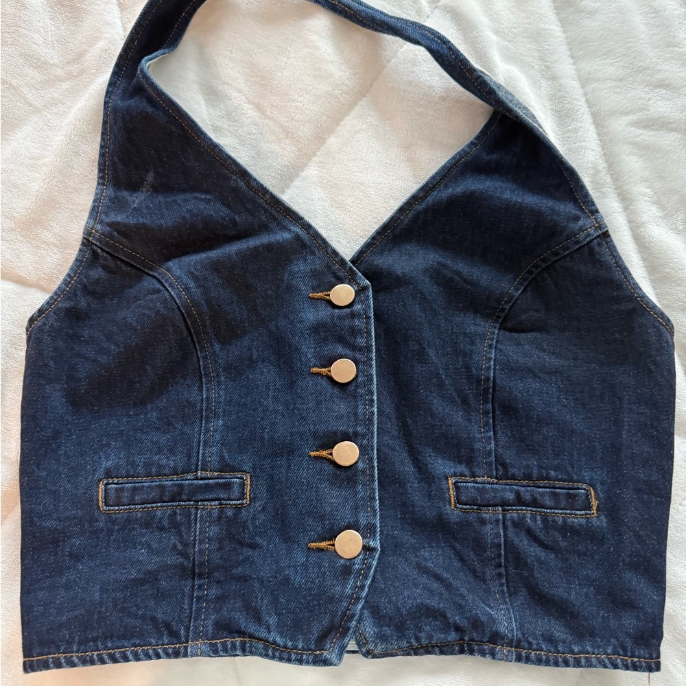 Showpo Blue Denim Vest with Button Accents